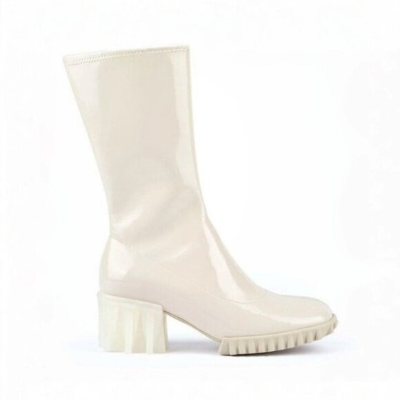 4ACCCCEES Cream White Heeled Leather Boots - Picture 1 of 6